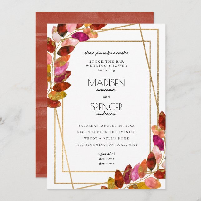 Leaves Couples Stock the Bar wedding shower Invitation (Front/Back)