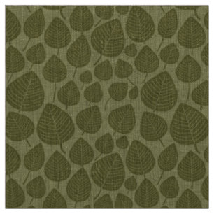 Leaves - Deep Olive on Khaki Fabric
