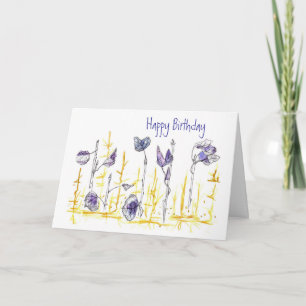 Leaves Drawing Pen and Ink Art Happy Birthday Card