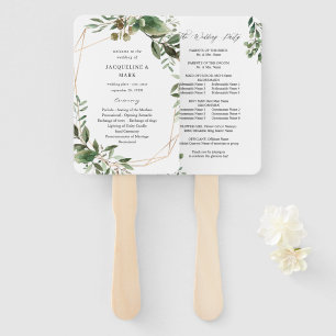 Leaves & Eucalyptus Gold Wedding Program Hand Fan