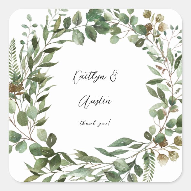 Leaves & Eucalyptus Rustic  Square Sticker (Front)