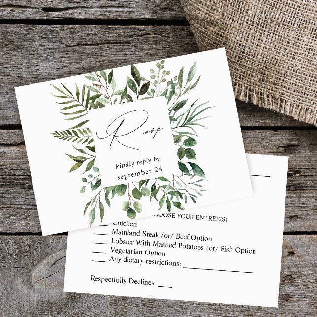 Leaves & Eucalyptus Rustic w Meal RSVP Card (Creator Uploaded)