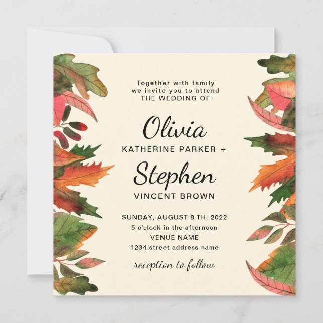 Leaves fall. Autumn graceful Botanical Wedding Invitation (Front)