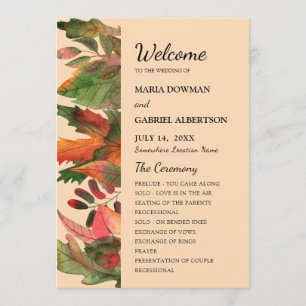 Leaves fall. Autumn stylish Botanical Wedding Program