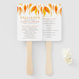Leaves falling watercolor wedding program hand fan