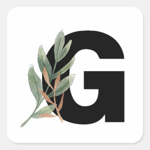 Leaves Faux Gold Foil Letter G Monogram Sticker