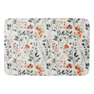   Leaves Flowers Buds  Berries Pattern Bath Mat
