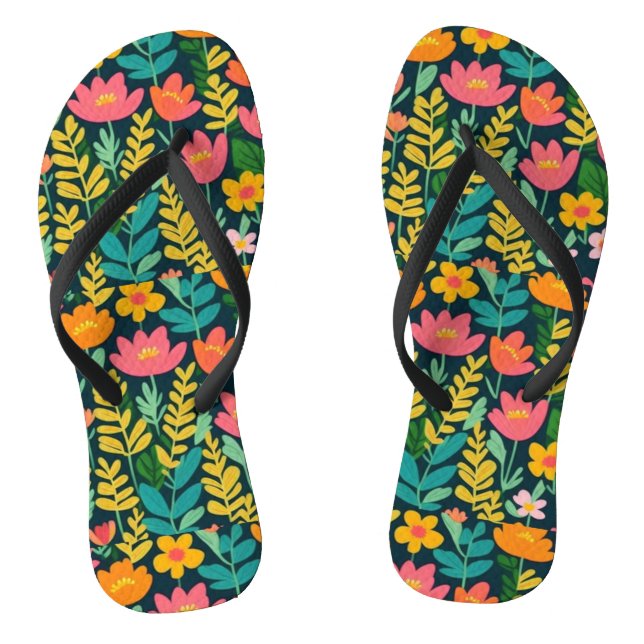 Leaves flowers colourful design  flip flops (Footbed)