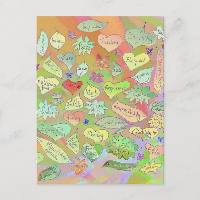 Leaves, Flowers, Hearts / Conscious Words Postcard (Front)