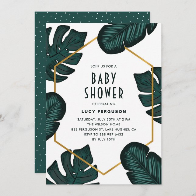 Leaves Frame Tropical Baby Shower Invitation (Front/Back)
