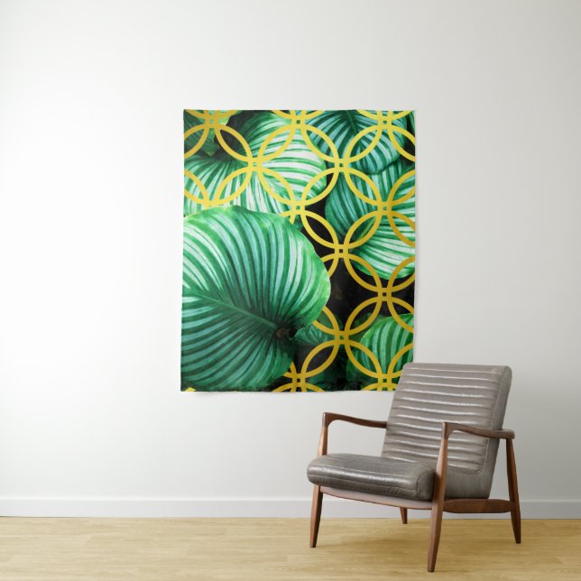 Leaves Geometric Tropical Modern Illustration Tapestry (In Situ)