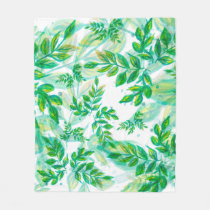 Leaves green pattern nature plant fleece blanket