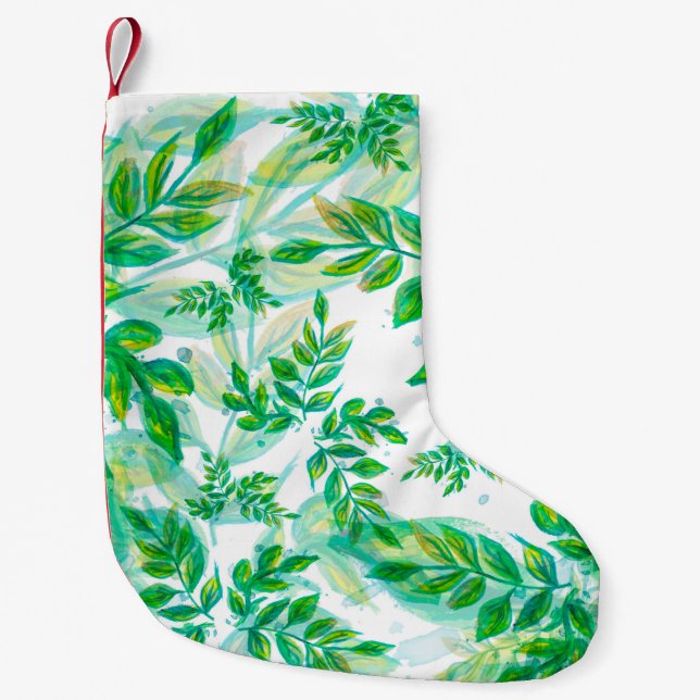 Leaves green pattern nature plant small christmas stocking (Front)