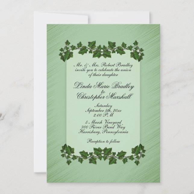 Leaves Green Shimmer Wedding Invitation (Front)