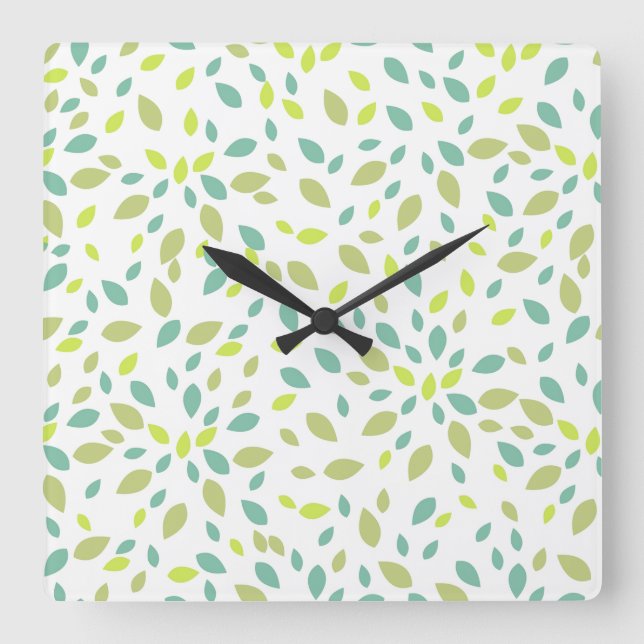 Leaves (Green) Square Wall Clock (Front)
