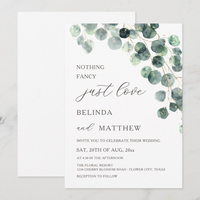 Leaves Greenery Watercolor Flowers Modern Arch Invitation (Front/Back)