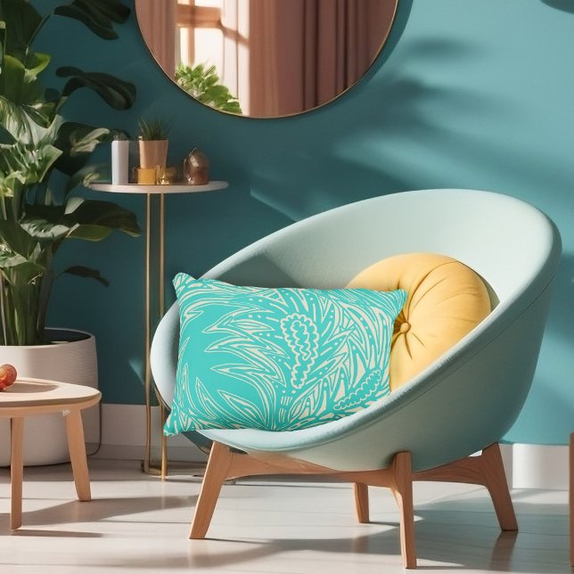 Leaves Illustration Turquoise Pattern Accent Pillow (Creator Uploaded)