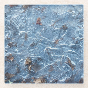 Leaves In Ice (Blue) Glass Coaster