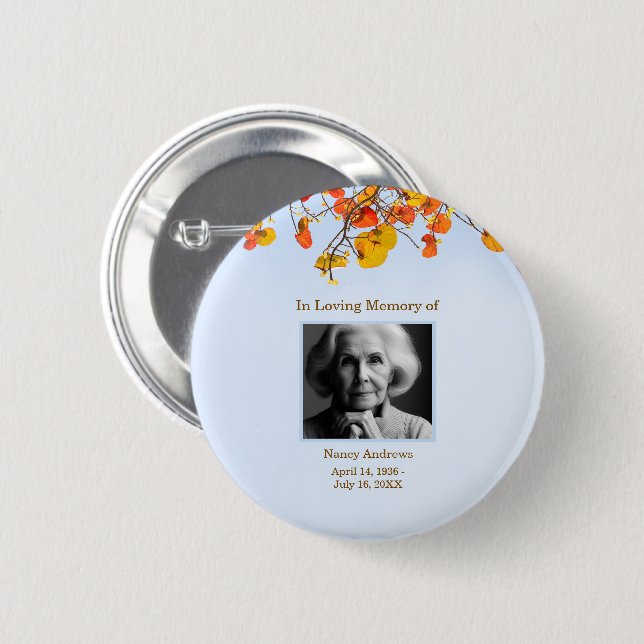 Leaves In Loving Memory Funeral Memorial Keepsake 2 Inch Round Button (Front & Back)