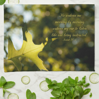 Leaves in morning sunlight verse from Isaiah Kitchen Towel