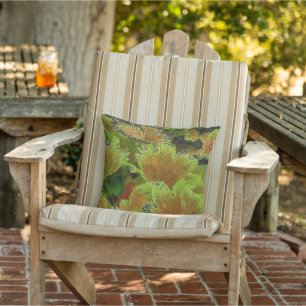 "LEAVES"/ LIME GREEN AND PEACHY-BROWN OUTDOOR PILLOW
