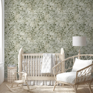 Leaves magical pastel green nursery wallpaper