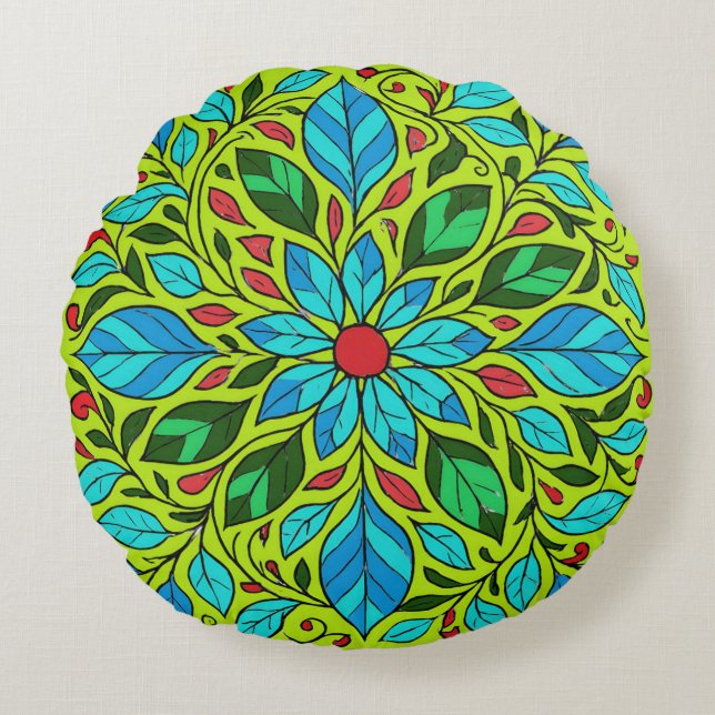 Leaves Mandala Design  Round Pillow (Front)