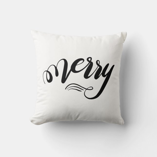 leaves & merry script Pillow (Front)