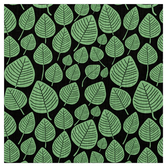 Leaves - Mint Green on Black Fabric (Swatch)