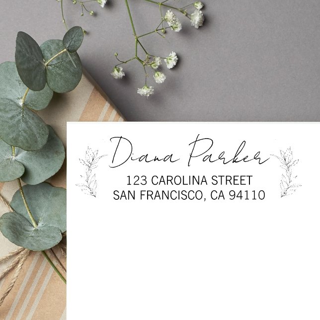 Leaves Modern Script Return Address Rubber Stamp (Creator Uploaded)