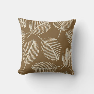 Leaves mono print, caramel brown, seamless. throw pillow