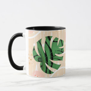leaves ,monsters , pink, green, tropical, palm mug