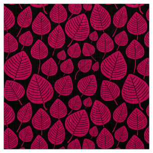 Leaves - Neon Red on Black Fabric