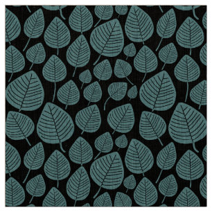 Leaves - Ocean Green on Black Fabric