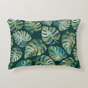 Leaves of exotic tropical plant monstera. Seamless Accent Pillow