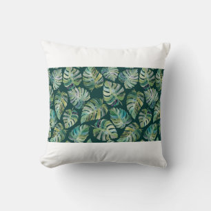 Leaves of exotic tropical plant monstera. Seamless Throw Pillow