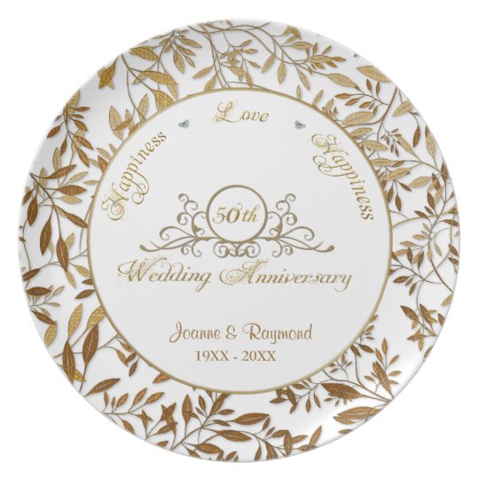 Leaves of Gold 50th Wedding Anniversary Plate.