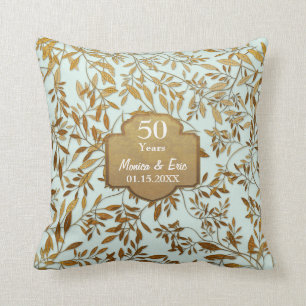 Leaves of Gold 50th Wedding Anniversary Throw Pillow