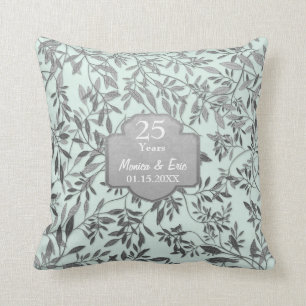 Leaves of Silver 25th Wedding Anniversary Throw Pillow