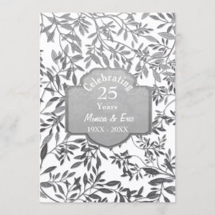 Leaves of Silver 25th Wedding Anniversary White Invitation