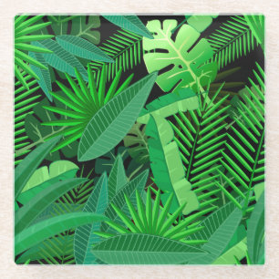 Leaves Of Tropical Palm Trees Glass Coaster