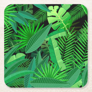 Leaves Of Tropical Palm Trees Square Paper Coaster