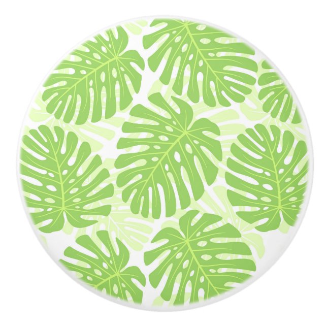 Leaves Of Tropical Plant - Monstera Pattern Ceramic Knob (Front)