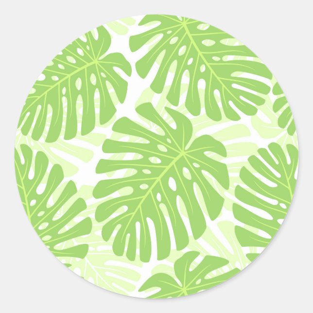 Leaves Of Tropical Plant - Monstera Pattern Classic Round Sticker (Front)