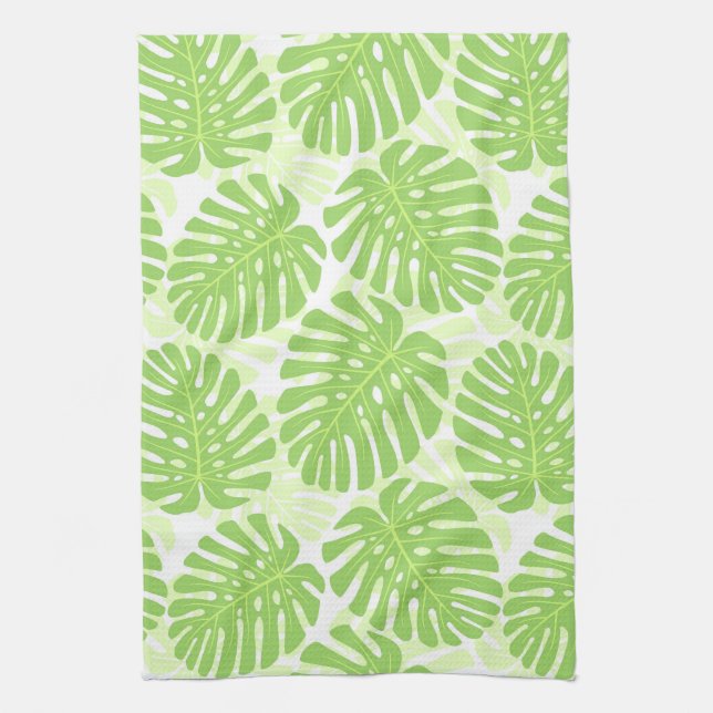 Leaves Of Tropical Plant - Monstera Pattern Kitchen Towel (Vertical)