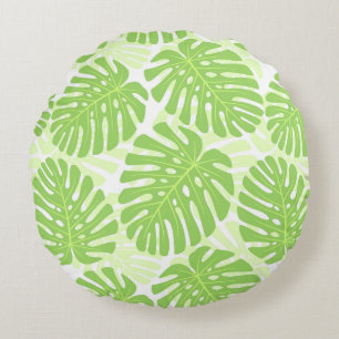 Leaves Of Tropical Plant - Monstera Pattern Round Pillow