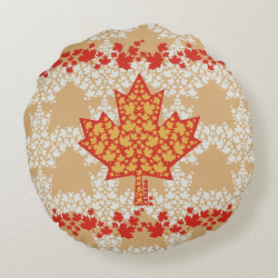 LEAVES ON LEAVES (CANADA FLAG) BY MASANSER ROUND PILLOW