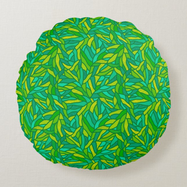 Leaves patchwork round pillow (Front)