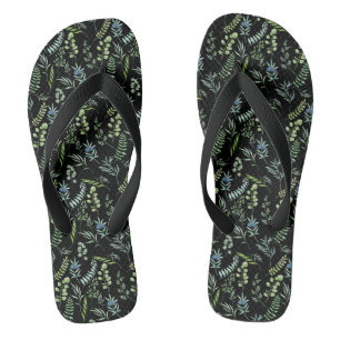 Leaves Pattern 11.bw Black BG Flip Flops