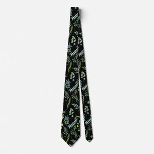 Leaves Pattern 11.bw Black BG Tie